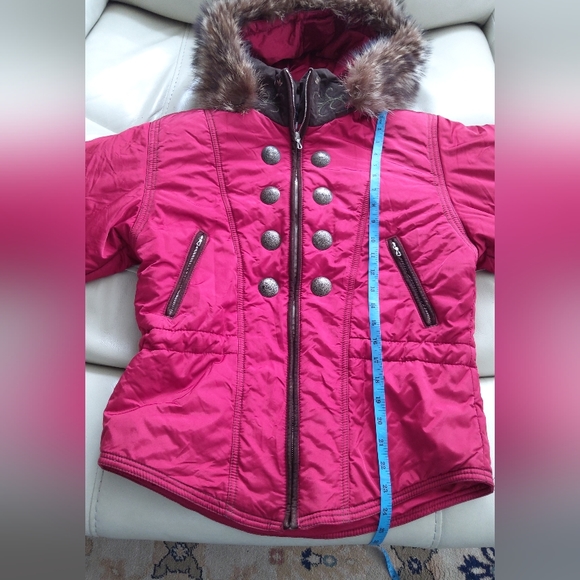 M.Miller red embroidered military ski snow jacket hooded with fur - Picture 7 of 10